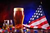 Glass,Of,Beer,On,Wooden,Table.,Usa,Flag,Background,Celebrate