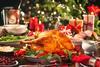 Christmas,Turkey,Dinner.,Baked,Turkey,Garnished,With,Red,Berries,And