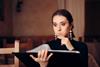 Woman,Thinking,What,To,Order,From,Food,Menu.,Female,Client
