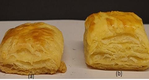 Underdeveloped layers in two golden pastries