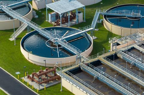 Aerial,View,Of,Modern,Water,Cleaning,Facility,At,Urban,Wastewater