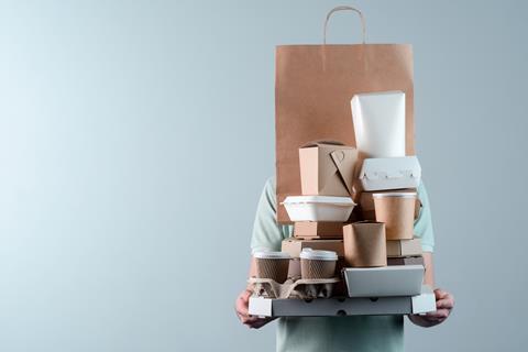 Holding,Various,Take-out,Food,Containers,,Pizza,Box,,Coffee,Cups,In