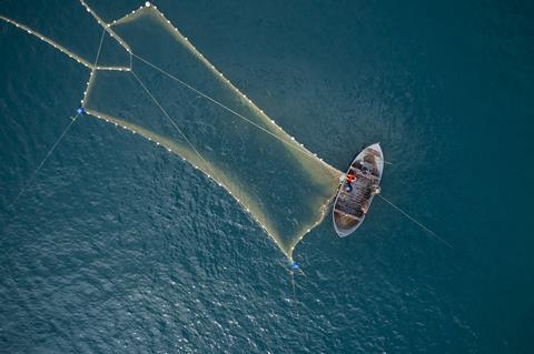 Vintage,Wooden,Boat,In,Coral,Sea.,Boat,Drone,Photo.,A