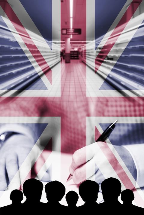 Empty,Supermarket,Shelves,In,The,Uk,Overlaid,With,Union,Jack,