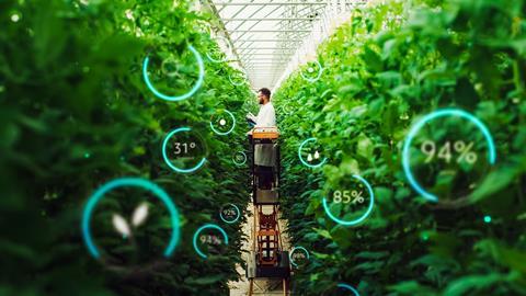 Male,Bioengineer,Inspecting,Growth,Of,Crops,On,Modern,Vertical,Farm.