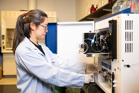Lennie Cheung, a postdoctoral scholar in the Department of Biomedical Engineering, at the Innovation Hub for Food and Materials.