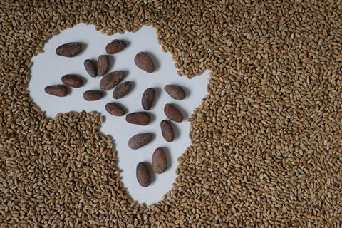 Map,Of,Africa,With,Wheat,Grain,And,Cocoa,Beans.,Copy