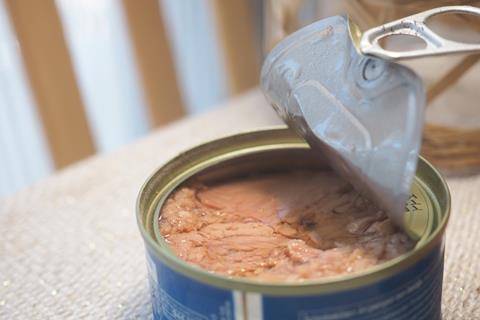 Opened,Tuna,Can,On,A,Kitchen,Surface