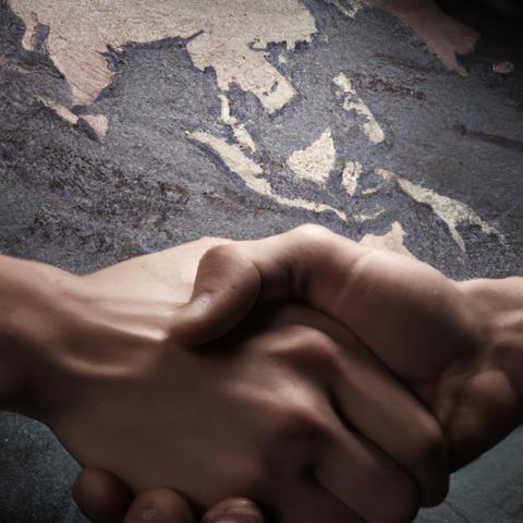 Close,Up,Photo,Of,Handshake,Over,Map,Of,Pacific,Ocean