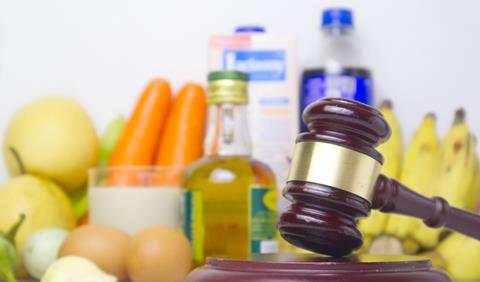 Consumer,Protection,Concept.justice,Hammer,With,Food,Background.