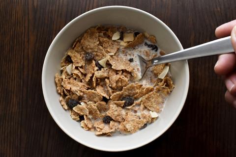 Bowl of fruit and fibre cereal