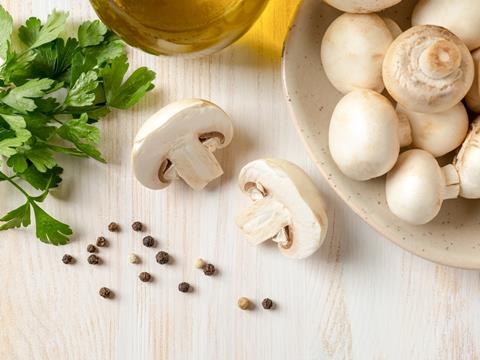 Cut,In,Half,Raw,Champignon,Near,Fresh,Parsley,,Whole,Button