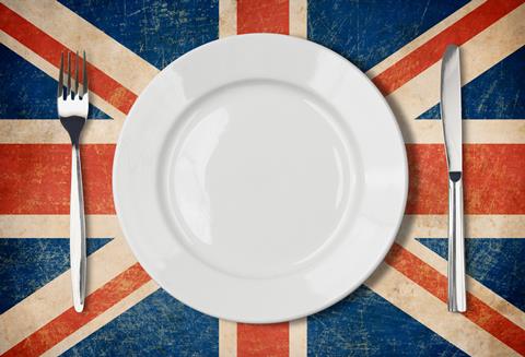 Plate,,Fork,And,Knife,On,Grunge,Uk,Flag