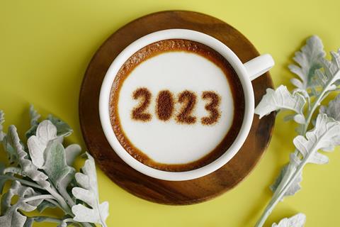 Hello,2023,Theme,Coffee,Cup,With,Number,2023,Over,Frothy
