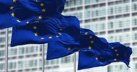 Group,Of,Flags,Of,The,European,Union,Waving,In,The