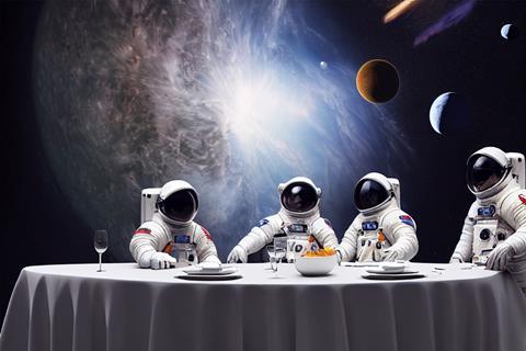 Four,Astronauts,Having,Dinner,In,Space