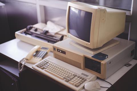 Old,Office,And,Computer,With,Obsolete,Technology