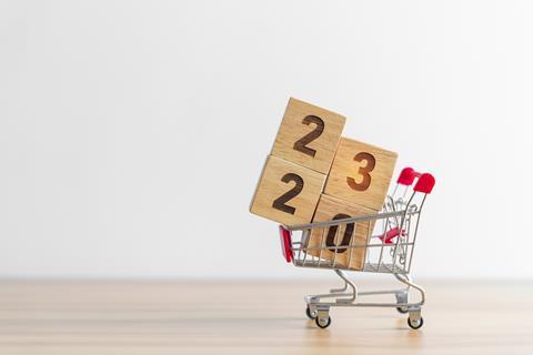 Happy,New,Year,With,2023,Block,In,Shopping,Trolley,Cart