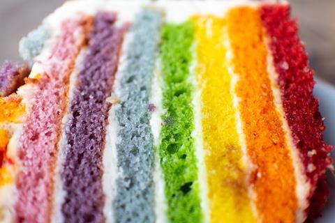 Rainbow,Cake,In,A,Cafe.,A,Colourful,Piece,Of,Rainbow