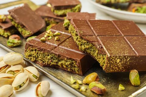 Pieces,Of,Dubai,Chocolate,Bars,With,Pistachios,And,Knafeh,On