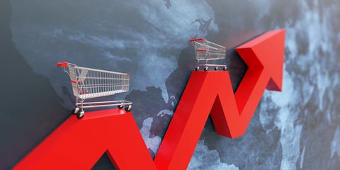 Inflation,,Groceries,Price,Up,,Food,Rising,Cost.,Shopping,Cart,And