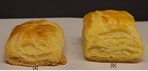 Underdeveloped layers in two golden pastries