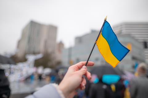Ukrainian,Flag,On,The,Background,Of,The,Rally.,No,War.
