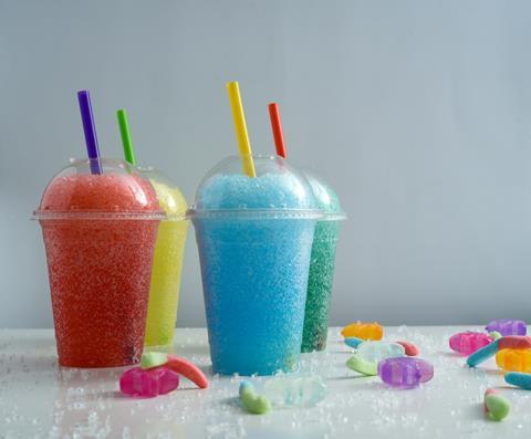 Colored,Slushies,,With,Ice,And,Gummies